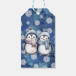 Etiqueta Para Presente Pinguins de Aquarela Azul-Inverno Escarpando Chapé