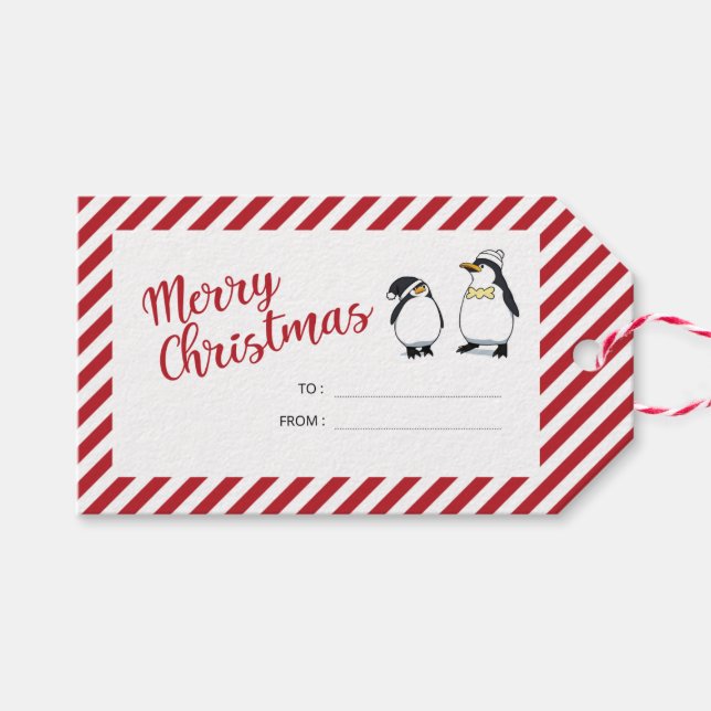 Etiqueta Para Presente Pinguins de Natal Bons Personalizados (Frente (horizontal))