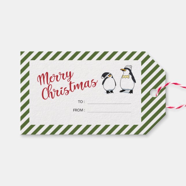 Etiqueta Para Presente Pinguins de Natal Bons Personalizados (Frente (horizontal))
