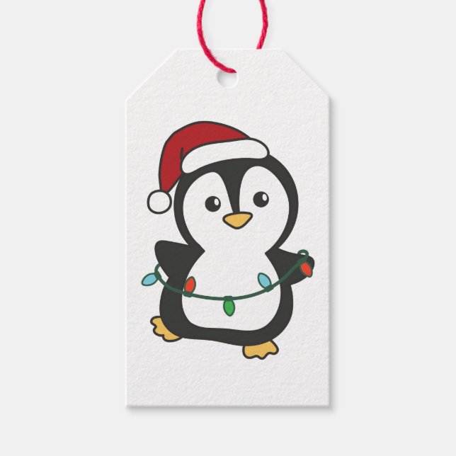 Etiqueta Para Presente Pinguins de Natal de Inverno Pinguins (Frente)