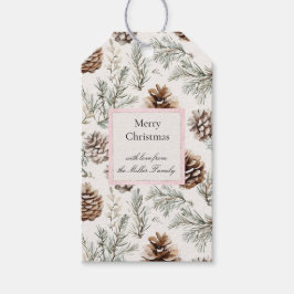 Etiqueta Para Presente Pinhas de Natal Creme Verde
