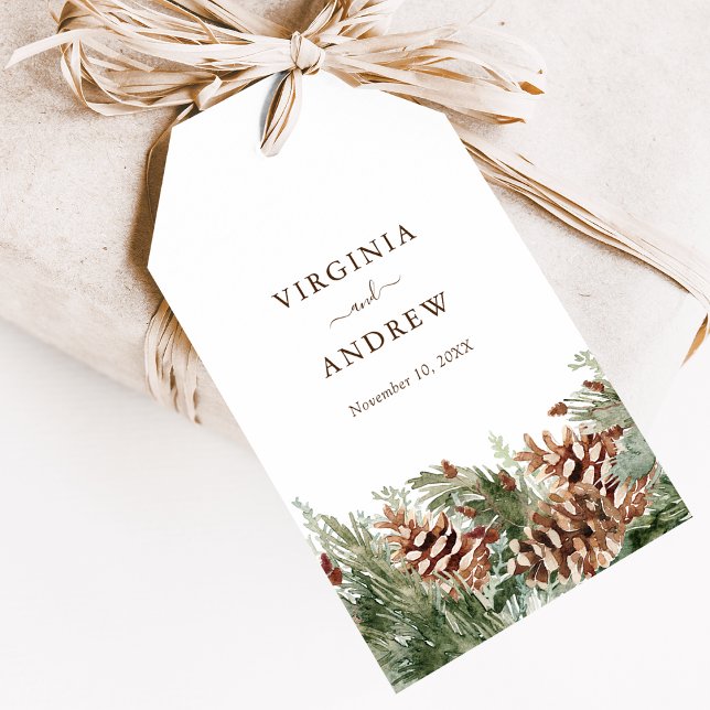 Etiqueta Para Presente Pinheiro Elegante (Elegant Pine Greenery White Gift Tags by Painted Paperie
)