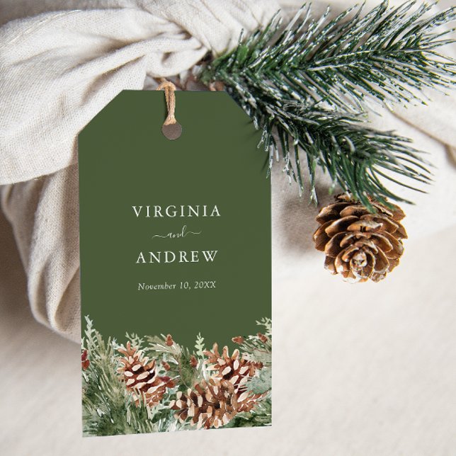 Etiqueta Para Presente Pinheiro Verde (Green Watercolor Evergreen Pine Gift Tags by Painted Paperie
)
