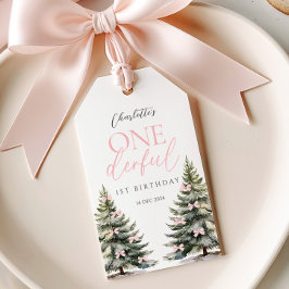 Etiqueta Para Presente Pinheiros com Laço Rosa Inverno Onederland Anivers