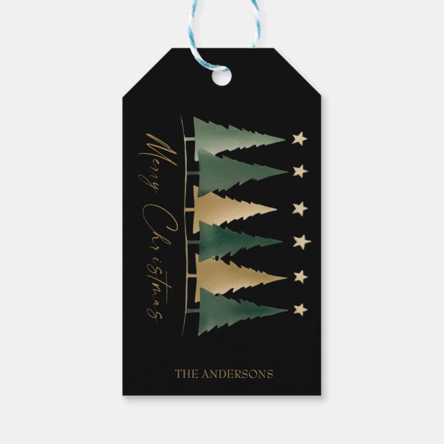 Etiqueta Para Presente Pinheiros de Natal Mínimo e Elegante Pretos (Verso)