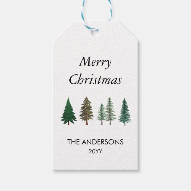 Etiqueta Para Presente Pinheiros Elegantes da Floresta Inverna Natal (Frente)