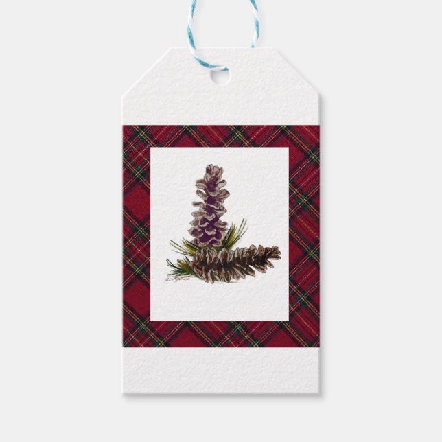 Etiqueta Para Presente pinho cones e xadrez (Frente)