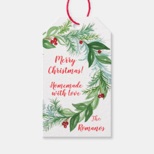 Etiqueta Para Presente Pinho Vermelho Berry Verde Natal FEITO COM AMOR