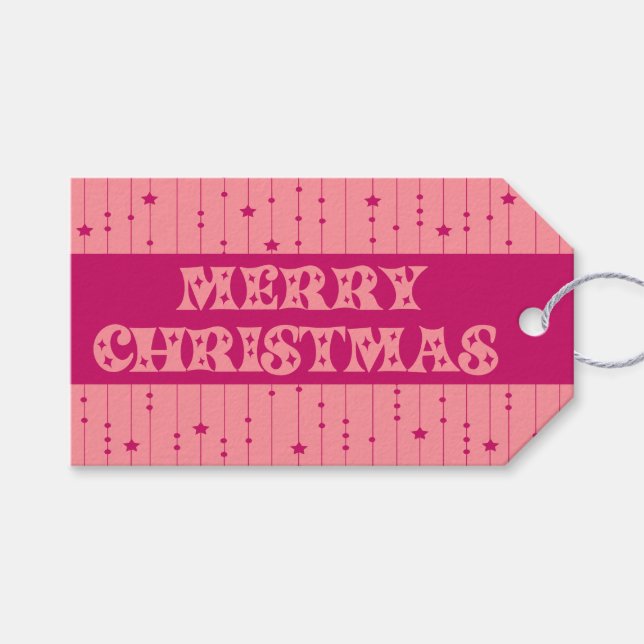 Etiqueta Para Presente Pink and Magenta Bright Stars Merry Christmas (Frente (horizontal))