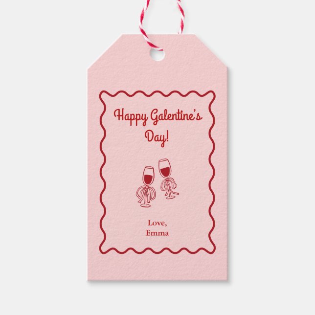 Etiqueta Para Presente Pink and Red Retro Galentines Day (Frente)