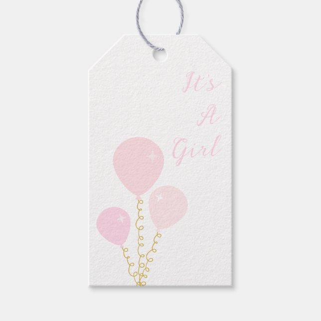 Etiqueta Para Presente Pink Balloons Girl Baby Shower (Frente)