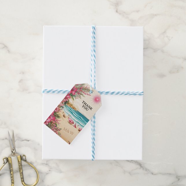 Etiqueta Para Presente Pink Beach Wedding (Com cordão)