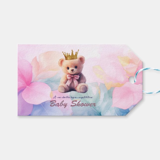 Etiqueta Para Presente Pink Bear Gold Crown It's a Girl (Frente (horizontal))