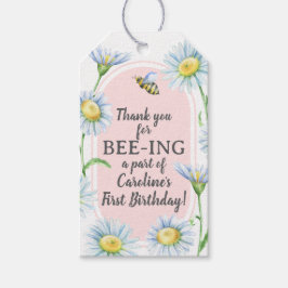 Etiqueta Para Presente Pink Bee-Day Birthday Favor Gift Tags with Daisies