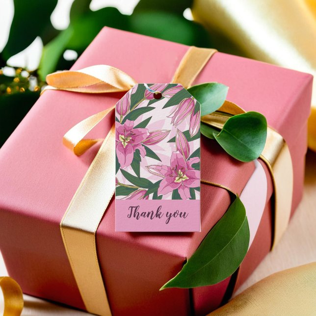 Etiqueta Para Presente Pink Blooming Lily Muito obrigado. (Pink Blooming Lily Thank you/ Welcome Gift Tags)