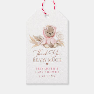 Etiqueta Para Presente Pink Boho Bear Thank You Beary Much Gift Tag