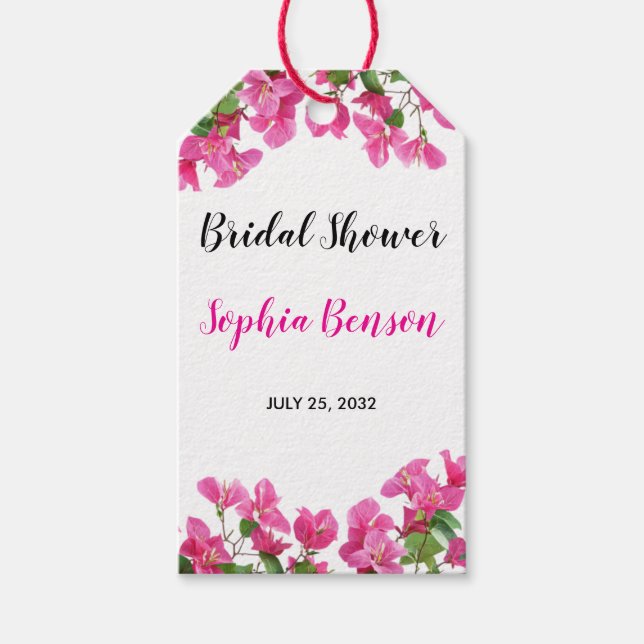 Etiqueta Para Presente Pink Bougainvillea Floral Bridal Shower (Frente)