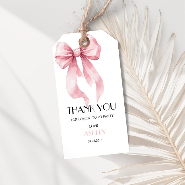 Etiqueta Para Presente Pink Bow Birthday  (Pink bow thank you gift tag.)