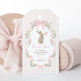 Etiqueta Para Presente Pink Bow Bunny Rabbit Balloon Birthday Thank You