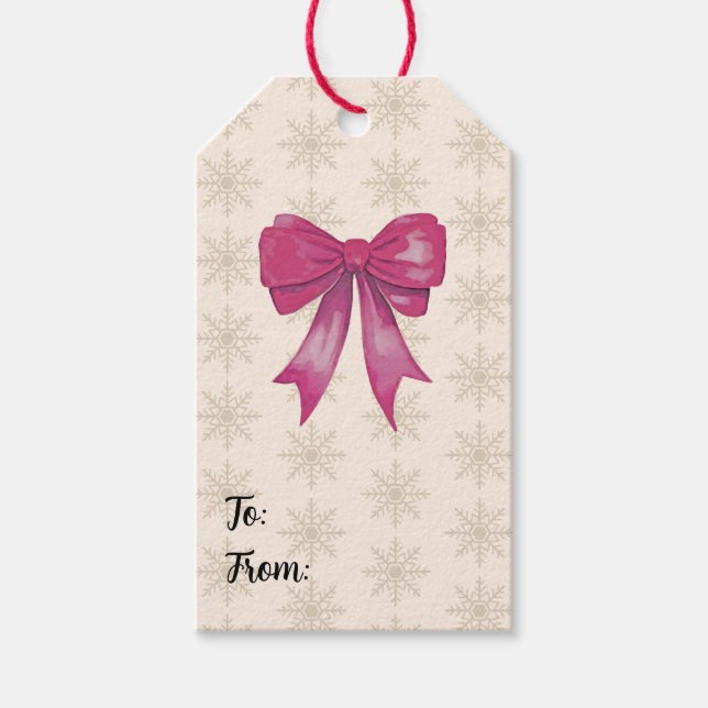 Etiqueta Para Presente Pink Bow Snowflake Pattern (Frente)