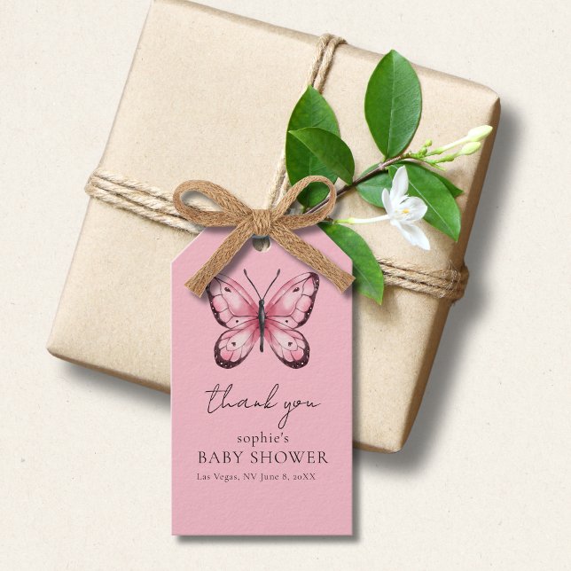 Etiqueta Para Presente Pink Butterfly Baby Shower (Criador carregado)