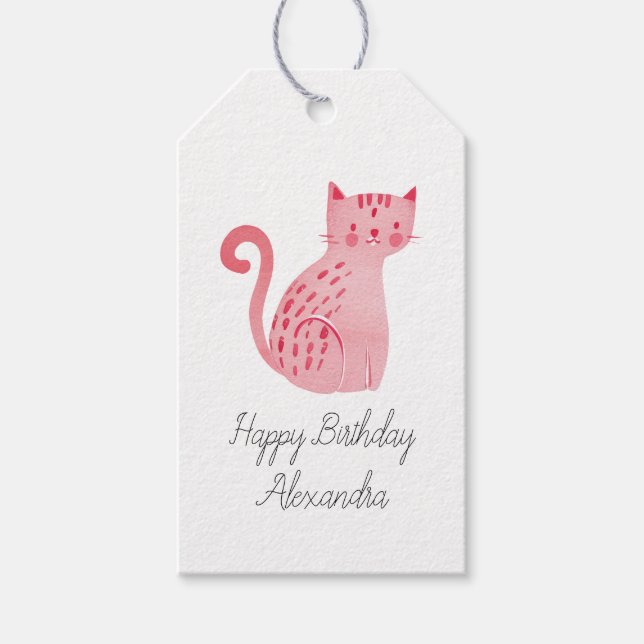 Etiqueta Para Presente Pink Cat Birday (Frente)