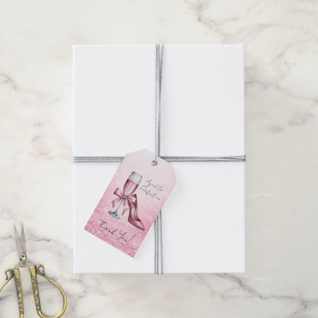 Etiqueta Para Presente Pink Champagne Glass Aged To Perfection Birthday (Com cordão)