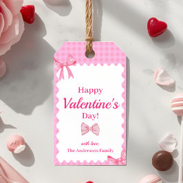 Etiqueta Para Presente Pink Checkered Valentine Gift Tag Bow & Ribbon