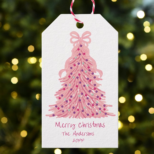 Etiqueta Para Presente Pink Christmas Tree Pink Bow (Criador carregado)