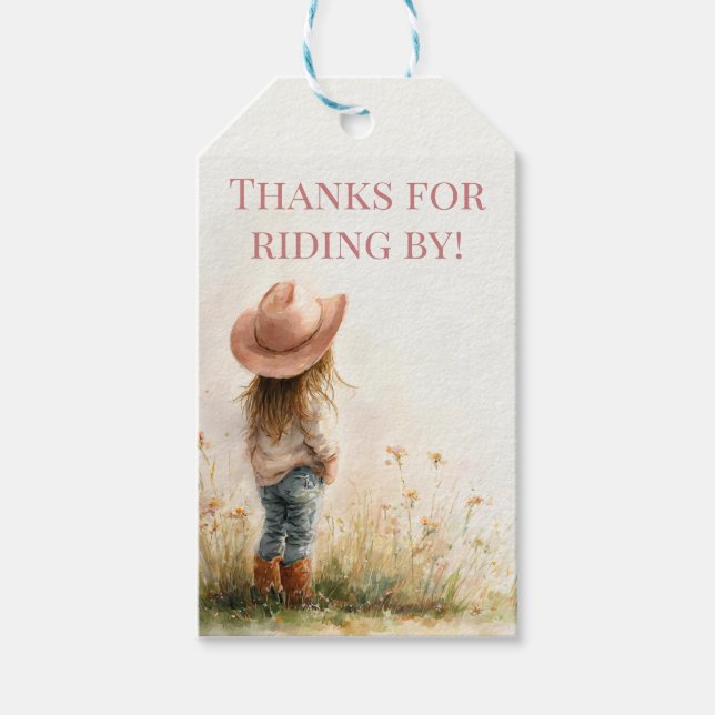 Etiqueta Para Presente Pink Cowgirl Birthday | Farm Theme 1st  (Frente)