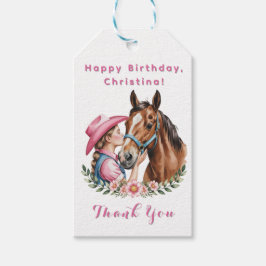 Etiqueta Para Presente Pink Cowgirl Kissing a Horse Birthday Party Thanks