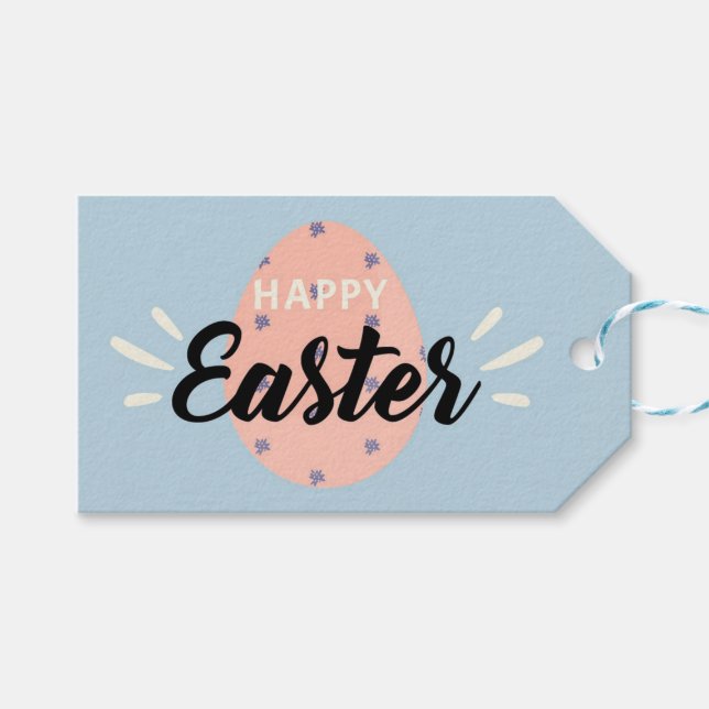 Etiqueta Para Presente Pink Easter Egg on Light Blue (Frente (horizontal))