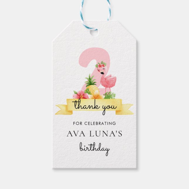 Etiqueta Para Presente Pink Flamingo Girl 2n Aniversário Obrigado Present (Frente)