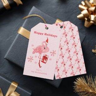 Etiqueta Para Presente Pink Flamingo Tropical Beach Christmas