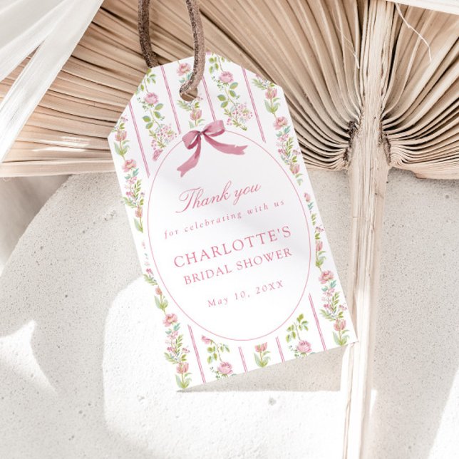 Etiqueta Para Presente Pink Floral Grandmillennial Bridal Shower (Criador carregado)