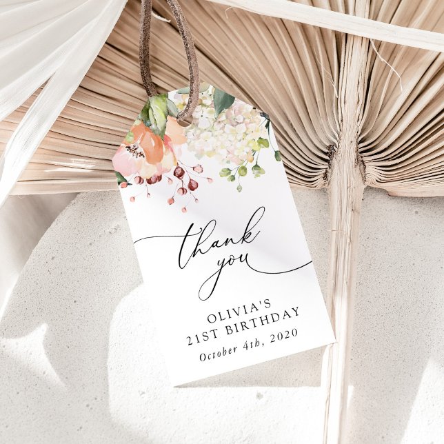 Etiqueta Para Presente Pink Flowers, White Flowers, Boho, Birthday (Criador carregado)