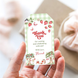 Etiqueta Para Presente Pink Gingham Berry First Strawberry 1st Birthday