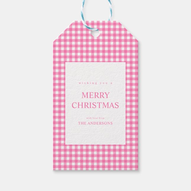 Etiqueta Para Presente Pink Gingham Christmas (Frente)