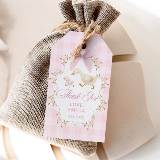 Etiqueta Para Presente Pink Gingham Goose Birthday party (Criador carregado)