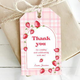 Etiqueta Para Presente Pink Gingham Strawberry Aniversário