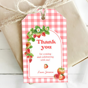 Etiqueta Para Presente Pink Gingham Strawberry Aniversário