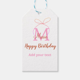 Etiqueta Para Presente Pink glitter bow add name letter monogram birthday