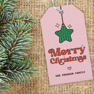 Etiqueta Para Presente Pink Merry Christmas Line Patterno Star Ornament