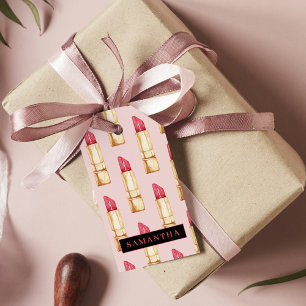Etiqueta Para Presente Pink Moderno E Pau Vermelho Pintel Padrão Girly C