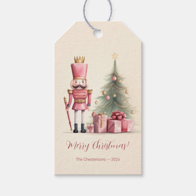 Etiqueta Para Presente Pink Nutcracker Natal (Frente)