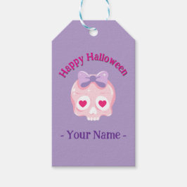 Etiqueta Para Presente Pink Pastel Personalizado e Crânio Roxo