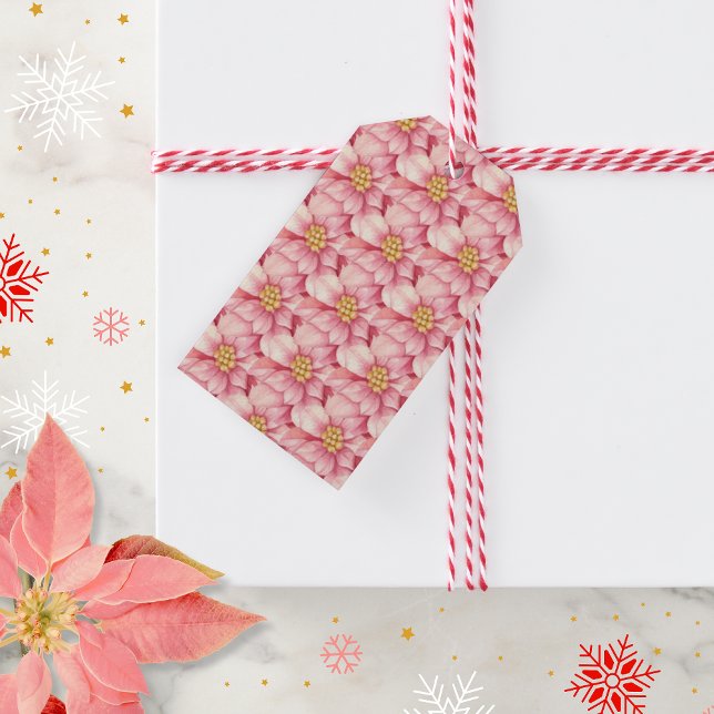 Etiqueta Para Presente Pink Poinsettia Natal (Criador carregado)