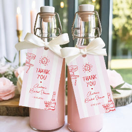 Etiqueta Para Presente Pink & Red Stripes Disco Thank You Bridal Shower