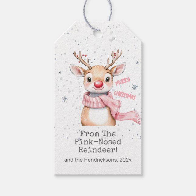 Etiqueta Para Presente Pink Reindeer Christmas (Frente)