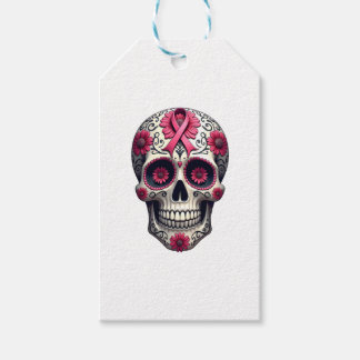 Etiqueta Para Presente Pink Ribbon Sugar Skull Calavera Breast Cancer Awa